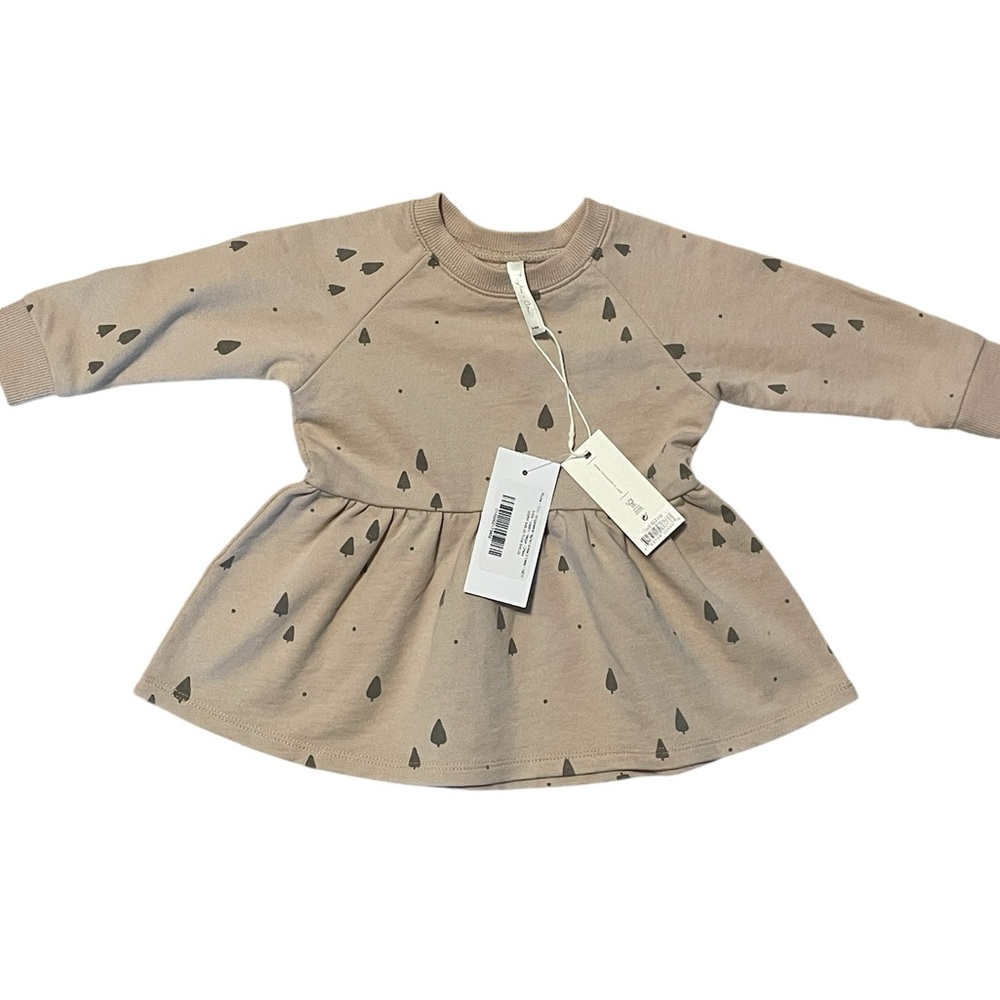 Rylee + Cru Longsleeve Raglan Dress, Cream/Beige, Trees, Size 3-6 Months,‎ NWT